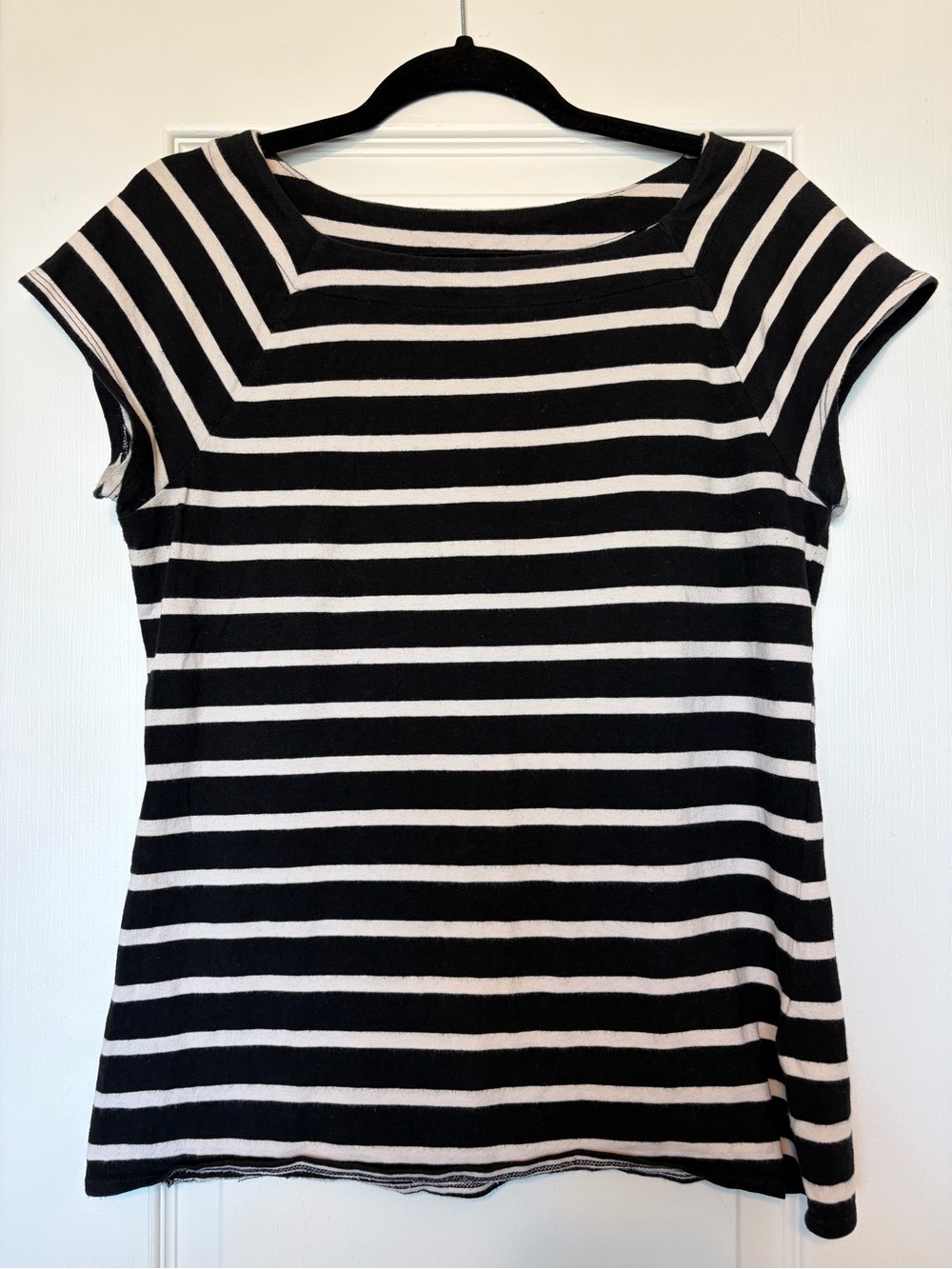 White House Black Market Black and White Striped Short Sleeve Tee